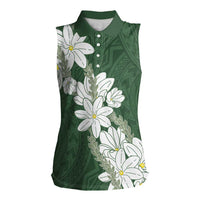 Ia Orana Tahiti Tiare Women Sleeveless Polo Shirt Sage Green Lei - Polynesian Pride