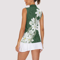 Ia Orana Tahiti Tiare Women Sleeveless Polo Shirt Sage Green Lei - Polynesian Pride