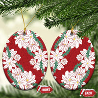 Ia Orana Tahiti Tiare Ceramic Ornament Crimson Lei LT7 Oval Red - Polynesian Pride