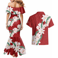 Ia Orana Tahiti Tiare Couples Matching Mermaid Dress and Hawaiian Shirt Crimson Lei - Polynesian Pride