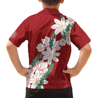Ia Orana Tahiti Tiare Family Matching Off The Shoulder Long Sleeve Dress and Hawaiian Shirt Crimson Lei - Polynesian Pride