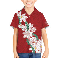 Ia Orana Tahiti Tiare Family Matching Short Sleeve Bodycon Dress and Hawaiian Shirt Crimson Lei - Polynesian Pride