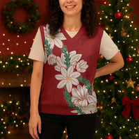 Ia Orana Tahiti Tiare Christmas Knitted V-Neck Vest Crimson Lei LT7 - Polynesian Pride