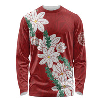 Ia Orana Tahiti Tiare Long Sleeve Shirt Crimson Lei - Polynesian Pride