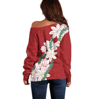 Ia Orana Tahiti Tiare Off Shoulder Sweater Crimson Lei - Polynesian Pride