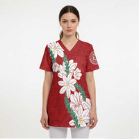 Ia Orana Tahiti Tiare Scrub Top Crimson Lei - Polynesian Pride