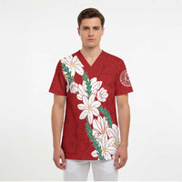 Ia Orana Tahiti Tiare Scrub Top Crimson Lei - Polynesian Pride