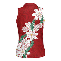 Ia Orana Tahiti Tiare Women Sleeveless Polo Shirt Crimson Lei - Polynesian Pride