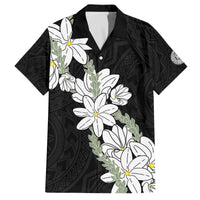Ia Orana Tahiti Tiare Family Matching Off The Shoulder Long Sleeve Dress and Hawaiian Shirt Black Lei - Polynesian Pride