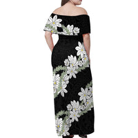 Ia Orana Tahiti Tiare Family Matching Off Shoulder Maxi Dress and Hawaiian Shirt Black Lei - Polynesian Pride