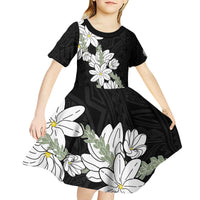 Ia Orana Tahiti Tiare Kid Short Sleeve Dress Black Lei - Polynesian Pride