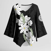 Ia Orana Tahiti Tiare Kimono Sleeve Blouse Black Lei LT7 Female Black - Polynesian Pride