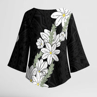 Ia Orana Tahiti Tiare Kimono Sleeve Blouse Black Lei LT7 - Polynesian Pride