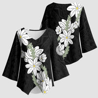 Ia Orana Tahiti Tiare Kimono Sleeve Blouse Black Lei LT7 - Polynesian Pride