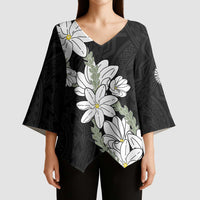 Ia Orana Tahiti Tiare Kimono Sleeve Blouse Black Lei LT7 - Polynesian Pride