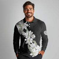 Ia Orana Tahiti Tiare Long Sleeve Polo Shirt Black Lei LT7 - Polynesian Pride