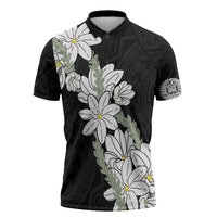 Ia Orana Tahiti Tiare Zipper Polo Shirt Black Lei LT7 Black - Polynesian Pride
