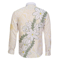 Ia Orana Tahiti Tiare Family Matching Off The Shoulder Long Sleeve Dress and Hawaiian Shirt Lemon Yellow Lei - Polynesian Pride