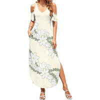 Ia Orana Tahiti Tiare Family Matching Summer Maxi Dress and Hawaiian Shirt Lemon Yellow Lei - Polynesian Pride