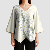 Ia Orana Tahiti Tiare Kimono Sleeve Blouse Lemon Yellow Lei LT7 - Polynesian Pride