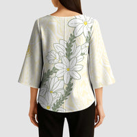 Ia Orana Tahiti Tiare Kimono Sleeve Blouse Lemon Yellow Lei LT7 - Polynesian Pride