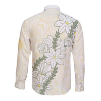 Ia Orana Tahiti Tiare Long Sleeve Button Shirt Lemon Yellow Lei LT7 - Polynesian Pride