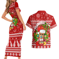 Hawaii Tiki Christmas Couples Matching Short Sleeve Bodycon Dress and Hawaiian Shirt Mele Kalikimaka LT7 - Polynesian Pride