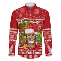 Hawaii Tiki Christmas Family Matching Tank Maxi Dress and Hawaiian Shirt Mele Kalikimaka LT7 Dad's Shirt - Long Sleeve Red - Polynesian Pride