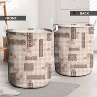 Hawaiian Quilt Tapa On Beige Palaka Motifs Laundry Basket LT7 - Polynesian Pride