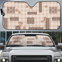 Hawaiian Quilt Tapa On Beige Palaka Motifs Auto Sun Shade LT7 Beige - Polynesian Pride