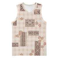 Hawaiian Quilt Tapa On Beige Palaka Motifs Basketball Jersey LT7 Unisex Beige - Polynesian Pride