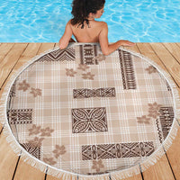 Hawaiian Quilt Tapa On Beige Palaka Motifs Beach Blanket LT7 - Polynesian Pride