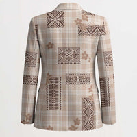 Hawaiian Quilt Tapa On Beige Palaka Motifs Blazer LT7 - Polynesian Pride