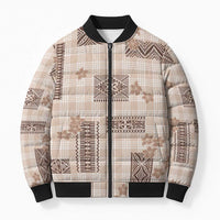Hawaiian Quilt Tapa On Beige Palaka Motifs Bomber Puffer Jacket LT7 Unisex Beige - Polynesian Pride