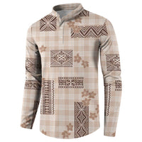 Hawaiian Quilt Tapa On Beige Palaka Motifs Button Sweatshirt LT7 - Polynesian Pride