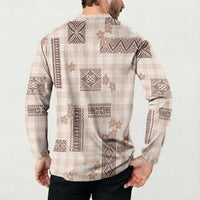 Hawaiian Quilt Tapa On Beige Palaka Motifs Button Sweatshirt LT7 - Polynesian Pride