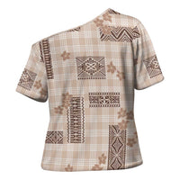 Hawaiian Quilt Tapa On Beige Palaka Motifs Cross Shoulder Shirt LT7 - Polynesian Pride