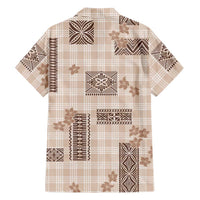 Hawaiian Quilt Tapa On Beige Palaka Motifs Family Matching Puletasi and Hawaiian Shirt