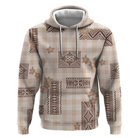 Hawaiian Quilt Tapa On Beige Palaka Motifs Hoodie LT7 Pullover Hoodie Beige - Polynesian Pride