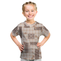 Hawaiian Quilt Tapa On Beige Palaka Motifs Kid T Shirt LT7 Beige - Polynesian Pride