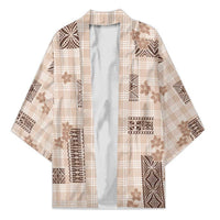 Hawaiian Quilt Tapa On Beige Palaka Motifs Kimono LT7 Unisex Beige - Polynesian Pride