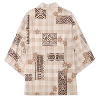 Hawaiian Quilt Tapa On Beige Palaka Motifs Kimono LT7 - Polynesian Pride