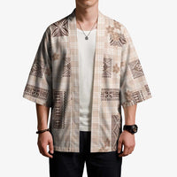 Hawaiian Quilt Tapa On Beige Palaka Motifs Kimono LT7 - Polynesian Pride