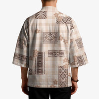 Hawaiian Quilt Tapa On Beige Palaka Motifs Kimono LT7 - Polynesian Pride