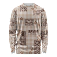 Hawaiian Quilt Tapa On Beige Palaka Motifs Long Sleeve Shirt LT7 Unisex Beige - Polynesian Pride