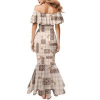 Hawaiian Quilt Tapa On Beige Palaka Motifs Mermaid Dress LT7 - Polynesian Pride