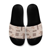 Hawaiian Quilt Tapa On Beige Palaka Motifs Slide Sandals LT7 Beige - Polynesian Pride