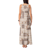 Hawaiian Quilt Tapa On Beige Palaka Motifs Tank Maxi Dress LT7 - Polynesian Pride