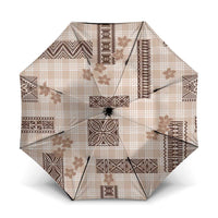Hawaiian Quilt Tapa On Beige Palaka Motifs Umbrella LT7 One Size Folded 11.42 inch Opened Diameter 37.4 inch Beige - Polynesian Pride