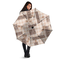 Hawaiian Quilt Tapa On Beige Palaka Motifs Umbrella LT7 - Polynesian Pride